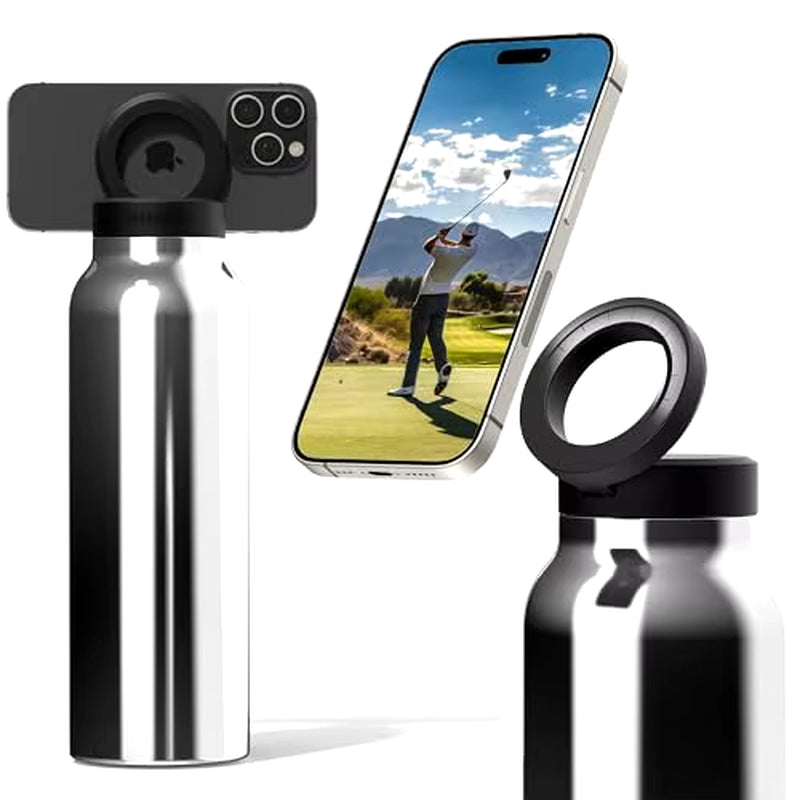 Water Bottle with Phone Holder,Stainless Steel Water Bottle with Magnetic Phone Tripod