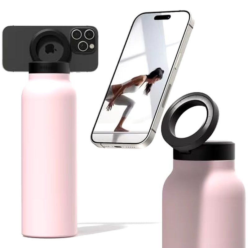 Water Bottle with Phone Holder,Stainless Steel Water Bottle with Magnetic Phone Tripod