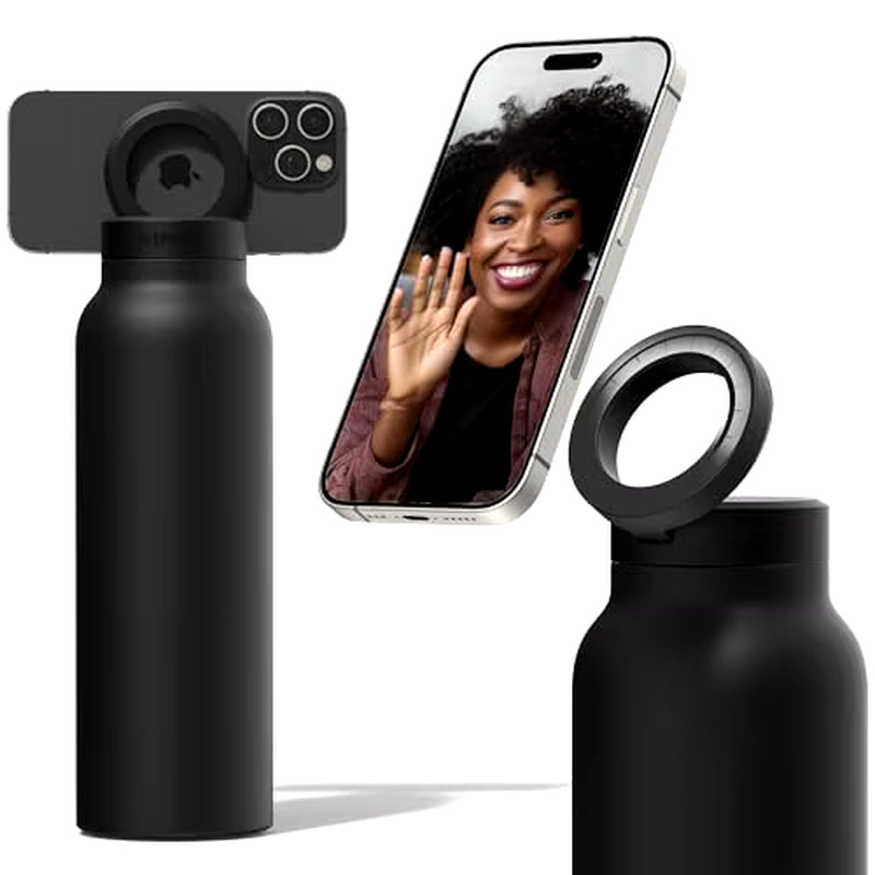 Water Bottle with Phone Holder,Stainless Steel Water Bottle with Magnetic Phone Tripod