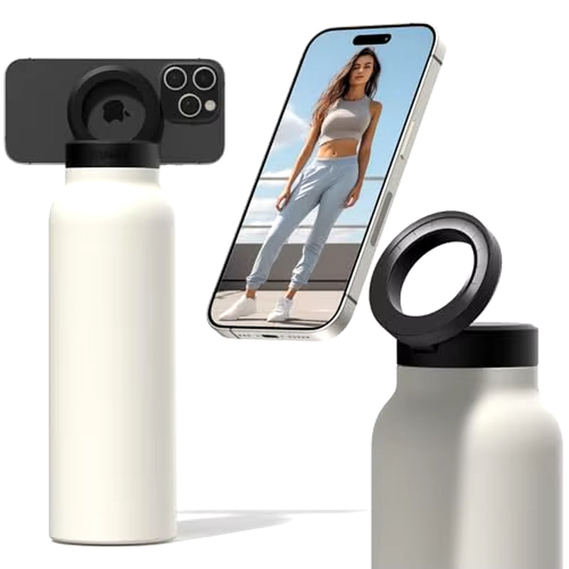 Water Bottle with Phone Holder,Stainless Steel Water Bottle with Magnetic Phone Tripod