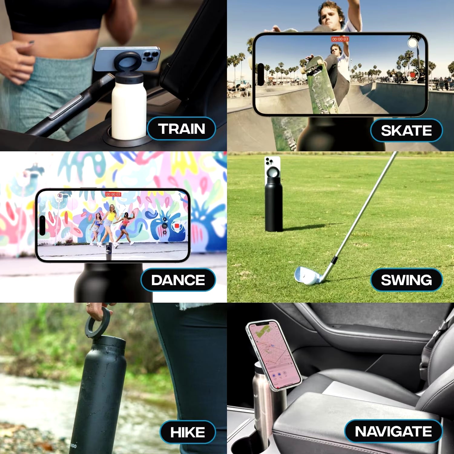 Water Bottle with Phone Holder,Stainless Steel Water Bottle with Magnetic Phone Tripod