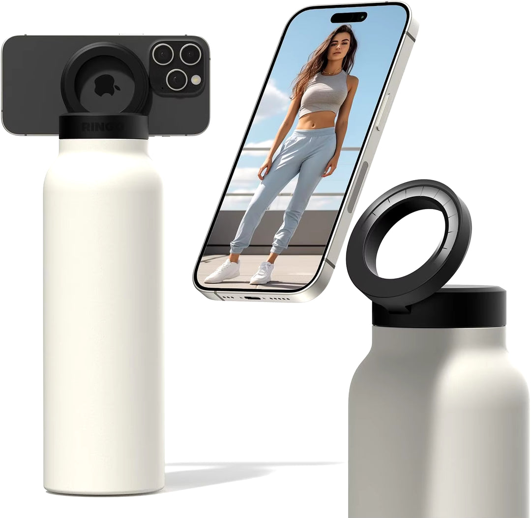 Water Bottle with Phone Holder,Stainless Steel Water Bottle with Magnetic Phone Tripod