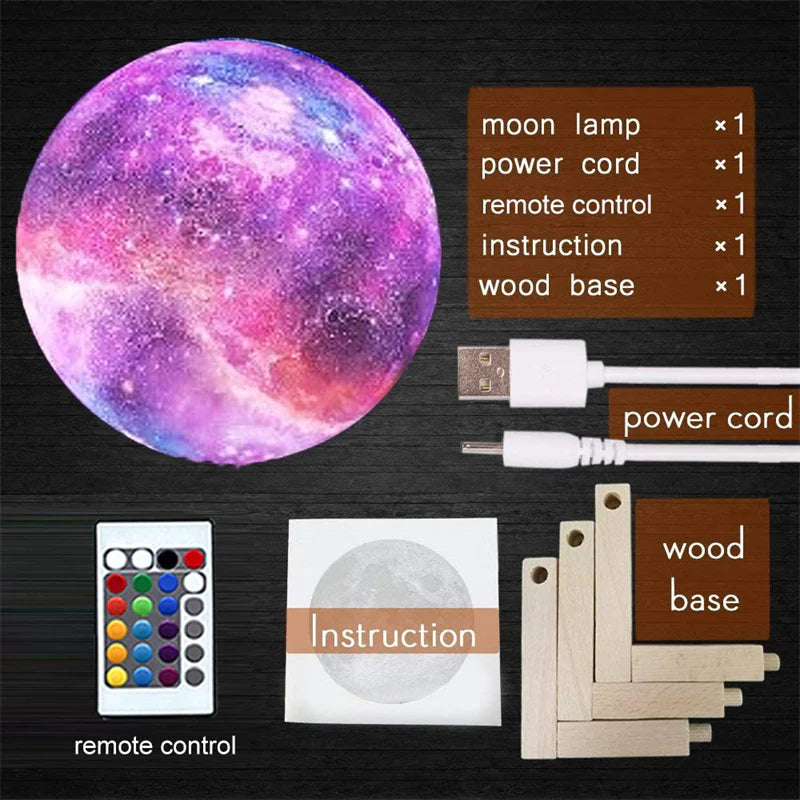 Moon Lamp Kids Night Light Galaxy Lamp 16 Colors LED 3D Star Moon Light Change Touch and Remote Control Galaxy Light for Gifts